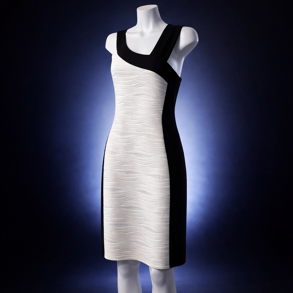 Joseph Ribkoff White Sheath Asymmetrical Shoulder SZ 14